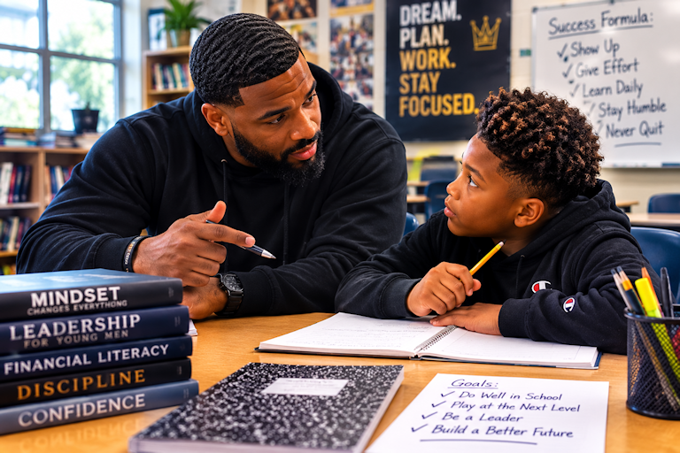 A Y-PIC mentor talking one on one with a student about decision making.